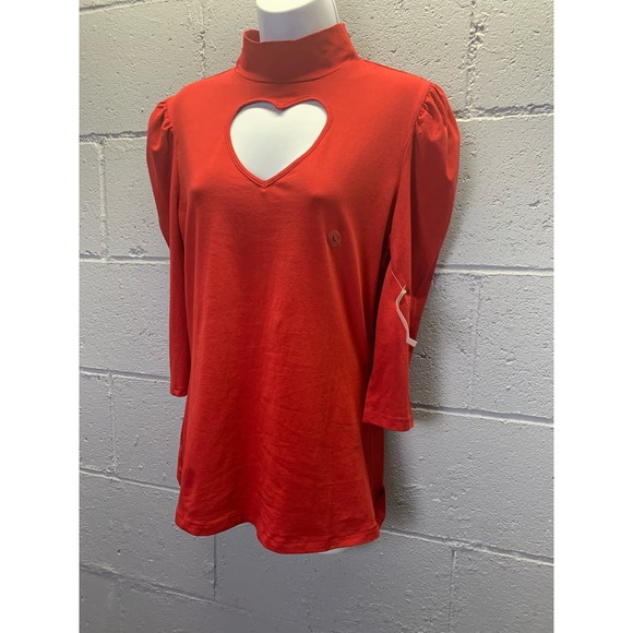 Red Heart  Peek A Boo Mock Turle Neck Long Sleeve Tee NWT - Picture 5 of 8